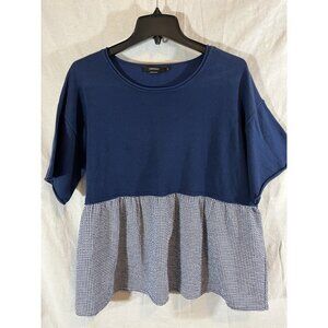 Vertigo Women’s Large Blue And Blue Check Short Sleeve Blouse